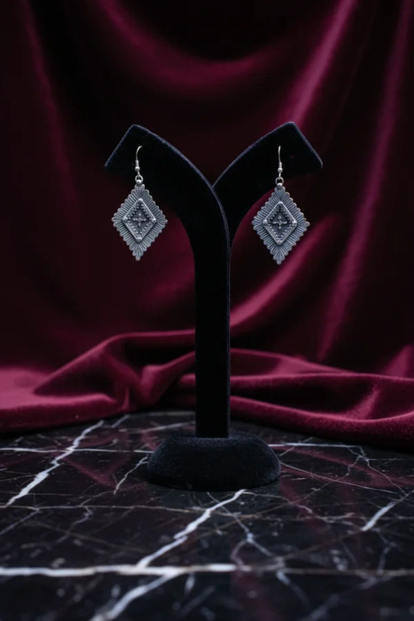 Geometric Antique Finish Drop Earrings (925 Silver)