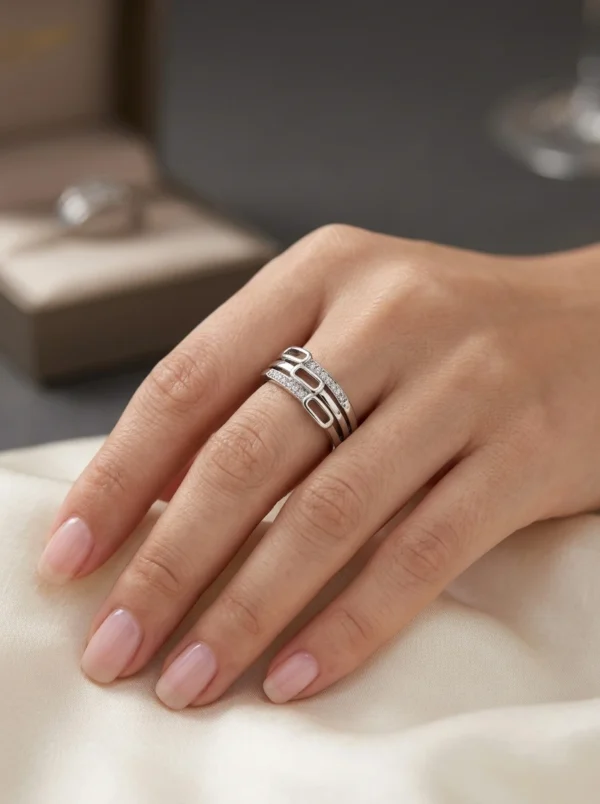 Metallic finish CZ Modern Band Ring for Women Daily Wear