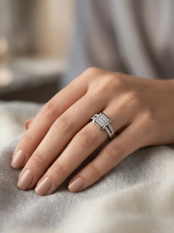 Metallic finish CZ Square Band Ring for Women Daily Wear