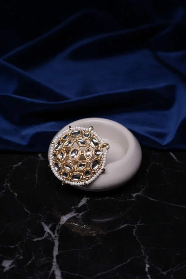 Kundan Style Pearl Border Gold Tone Dome Ring