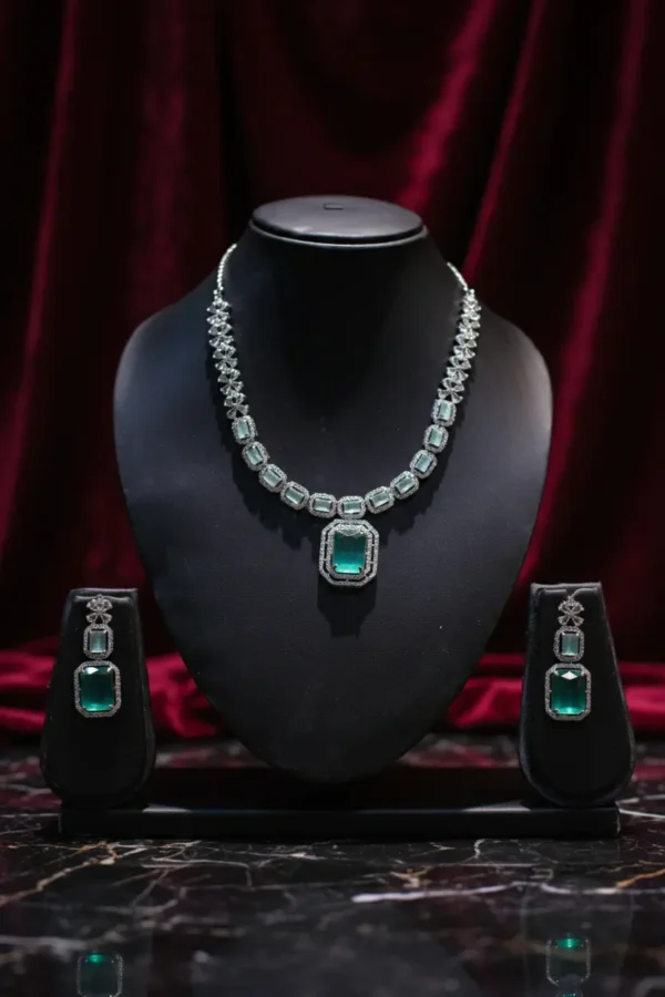 American Diamond Green Stone Necklace Set