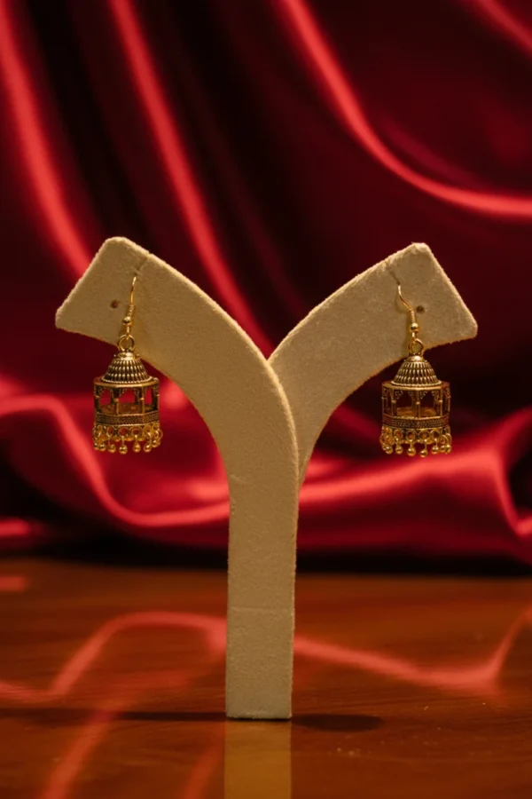 Gold Tone Cage Style Traditional Jhumka Earrings