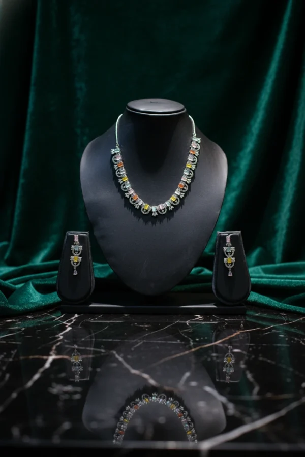 Silver Tone Coloured Stone Necklace Set