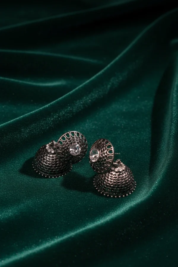 Oxidised Silver Tone Traditional Jhumka Earrings