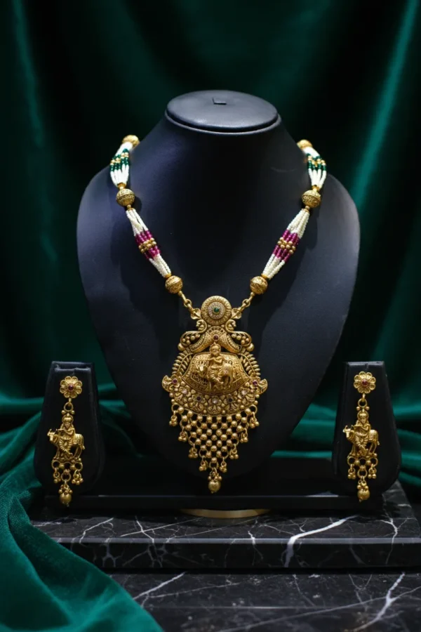 Traditional Gold Plated Lord Krishna Temple Jewellery Set