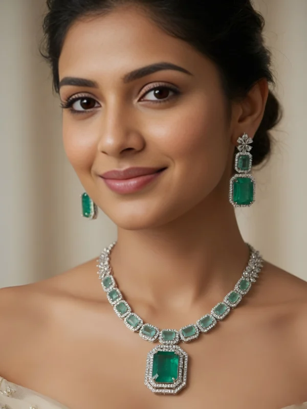 American Diamond Green Stone Necklace Set