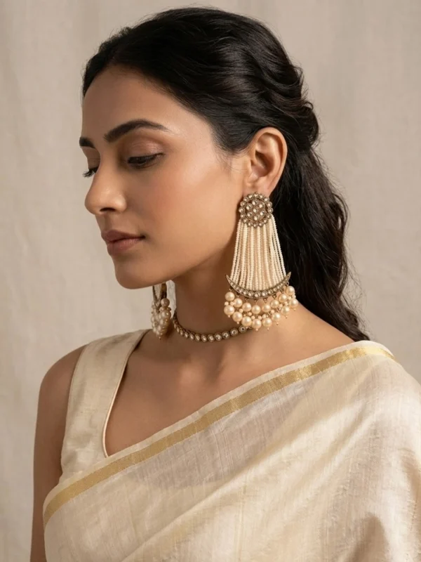 Antique Gold Pearl Tassel Statement Earrings