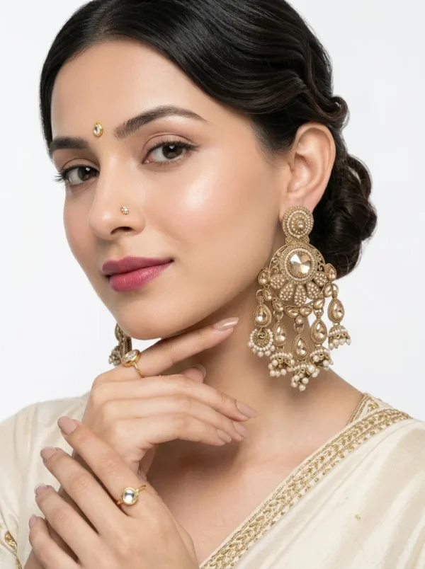 Antique Gold Toned Statement Jhumka Earrings
