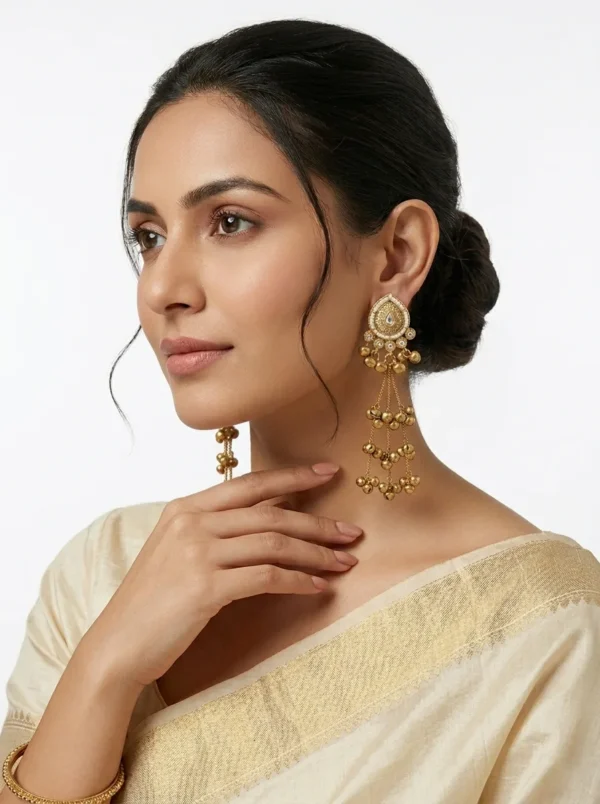 Elegant Gold Tone Kashmiri Tassel Earrings