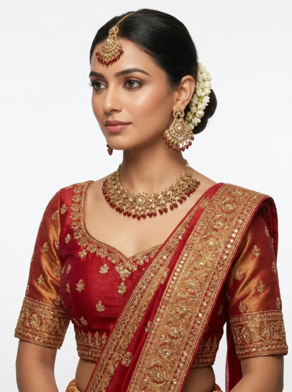 Ethnic Bead Detailing Bridal Necklace Set with Earrings and Maang Tikka